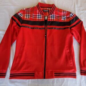 Stacy Adams Men's Large Red Plaid Trim Active zip up jacket Activewear knit